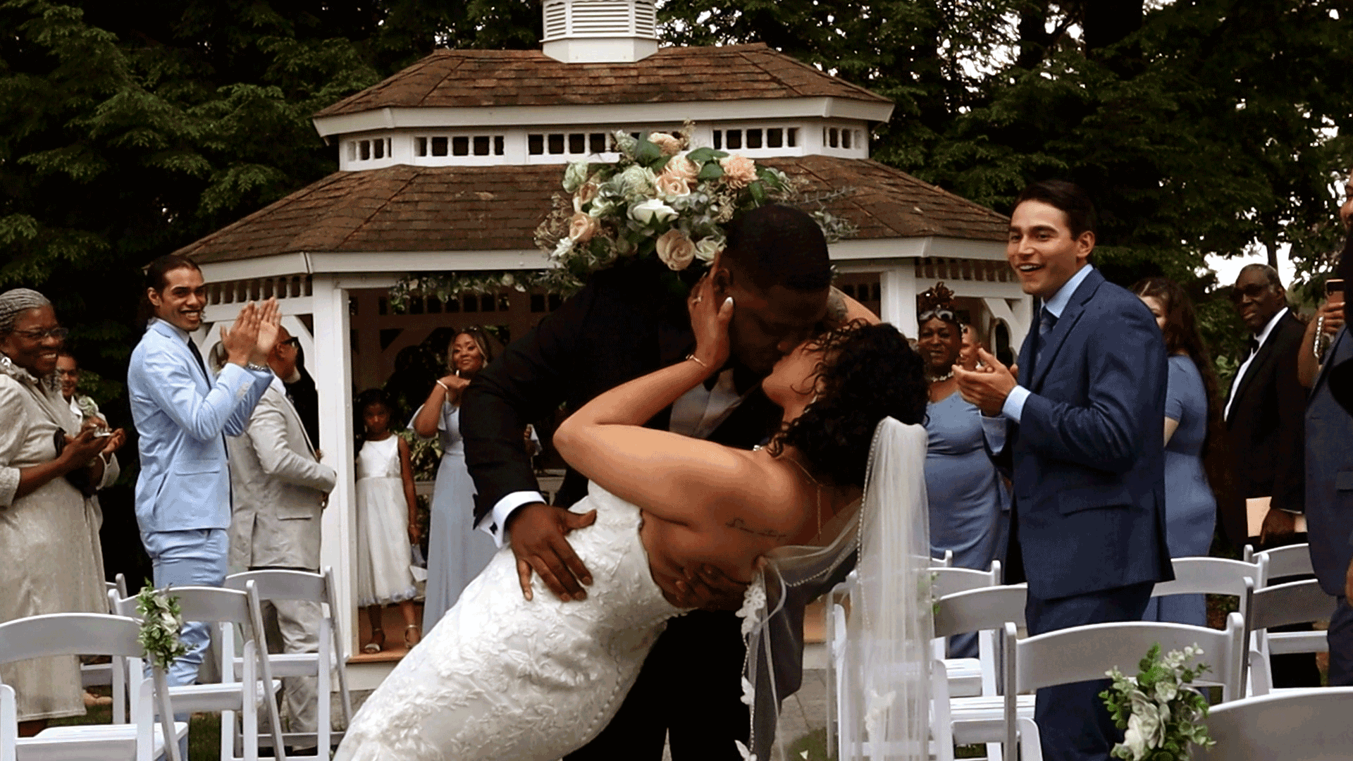 Newly married husband and wife kissing